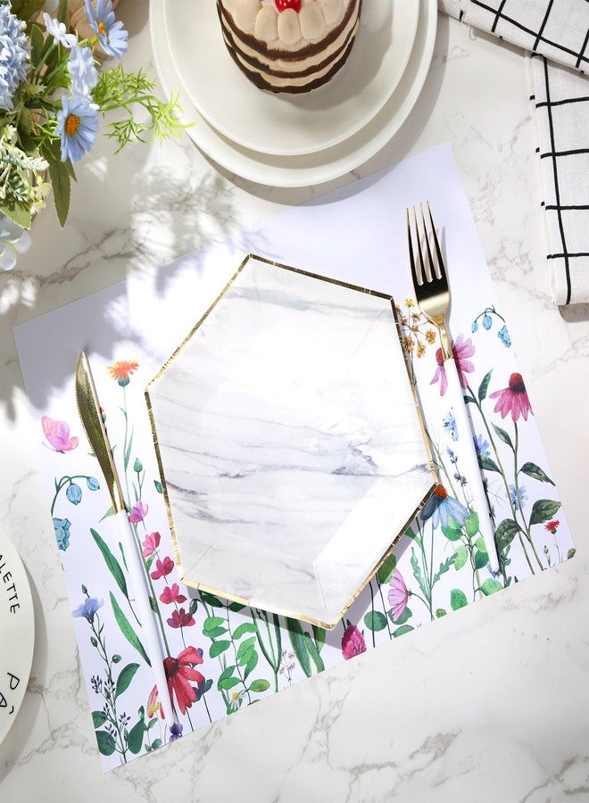 Moinchore 100 Pack Floral Paper Placemats for Dining Table Setting, Watercolor Flower Disposable Placement Mats Spring Summer Table Mats for Bridal Shower Wedding Party Supplies, 10 x 14 Inch - Image 4