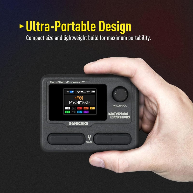 SONICAKE QME-10GY ماستر جيب - دواسة جيتار متعددة التأثيرات مع 9 وحدات تأثير 100 إيقاع درام و لوبر 100 إعدادات 20 مضخم/كاب تأثيرات جيتار كهربائي مع واجهة صوت OTG USB بلوتوث - Image 3