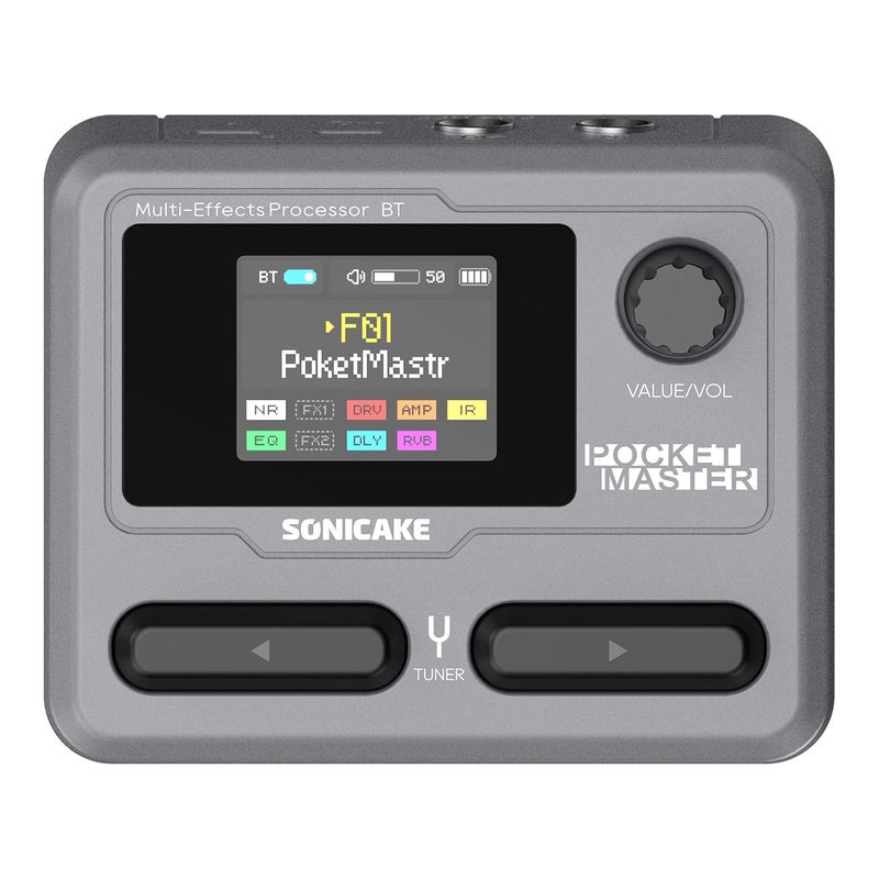 SONICAKE QME-10GY ماستر جيب - دواسة جيتار متعددة التأثيرات مع 9 وحدات تأثير 100 إيقاع درام و لوبر 100 إعدادات 20 مضخم/كاب تأثيرات جيتار كهربائي مع واجهة صوت OTG USB بلوتوث - Image 1