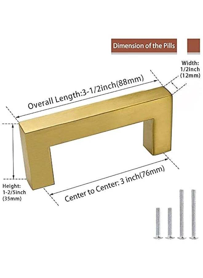 Generic Goldenwarm Brushed Brass Cabinet Pull Knobs Kitchen Hardware - LSJ12GD76 Modern Gold Drawer Knobs 3 Inch Hole Centers Square Bathroom Cabinet Pulls Dresser Handles 1 Pack  - Image 2