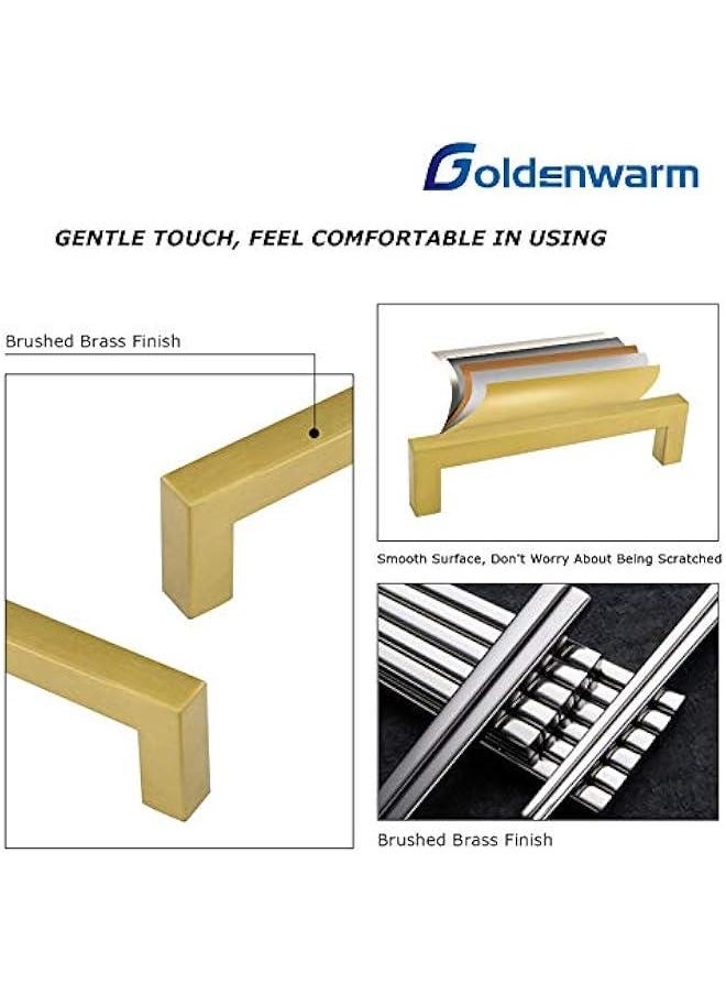 Generic Goldenwarm Brushed Brass Cabinet Pull Knobs Kitchen Hardware - LSJ12GD76 Modern Gold Drawer Knobs 3 Inch Hole Centers Square Bathroom Cabinet Pulls Dresser Handles 1 Pack  - Image 4