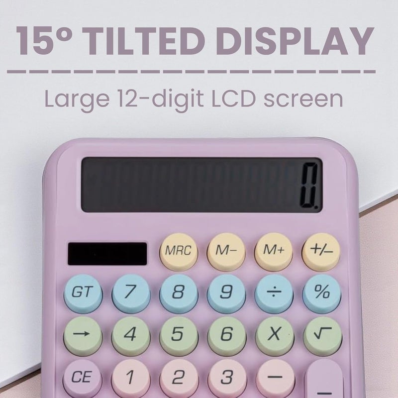 Blue Tick Bluetick Desktop Calculator - 12 Digit | Big Buttons | Solar Power | 1 Year Warranty | Aesthetic Candy Color (Purple) - Image 2