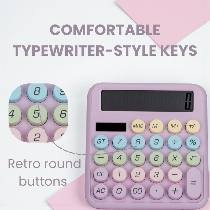 Blue Tick Bluetick Desktop Calculator - 12 Digit | Big Buttons | Solar Power | 1 Year Warranty | Aesthetic Candy Color (Purple) - Image 3