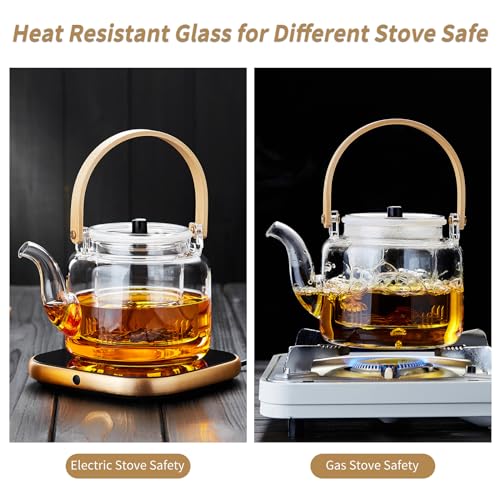 Unbreakable Glass Teapot Set, 37OZ/1100ML Glass Tea Kettle with 4 Double Wall Teacups, Tea Pot with Infusers for Loose Tea, Stovetop & Microwave Safe Tea Maker - Image 5