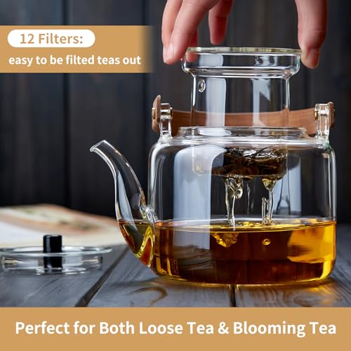 Unbreakable Glass Teapot Set, 37OZ/1100ML Glass Tea Kettle with 4 Double Wall Teacups, Tea Pot with Infusers for Loose Tea, Stovetop & Microwave Safe Tea Maker - Image 3