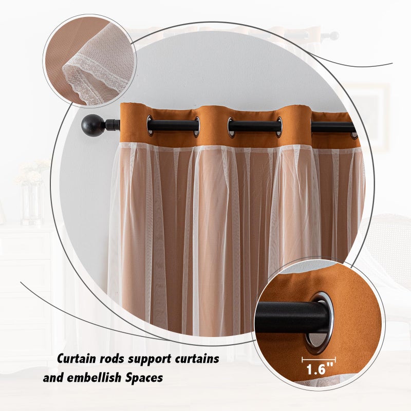 Anytime Home Curtains Blackout and Sheer Layered Solid Window Curtain Panel Pair with Grommet Top, 52Wx63L,Orange - Image 3