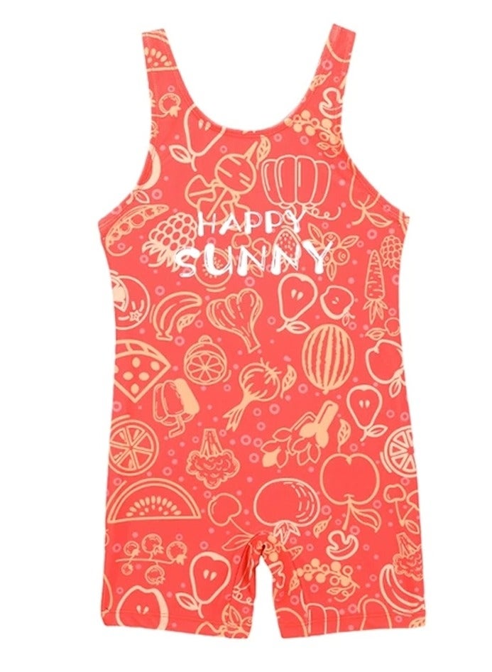 Loquat Girls Printed One Piece Sleeveless Swimsuit Kids Water Sport Short Bathing Suits Orange - Image 1