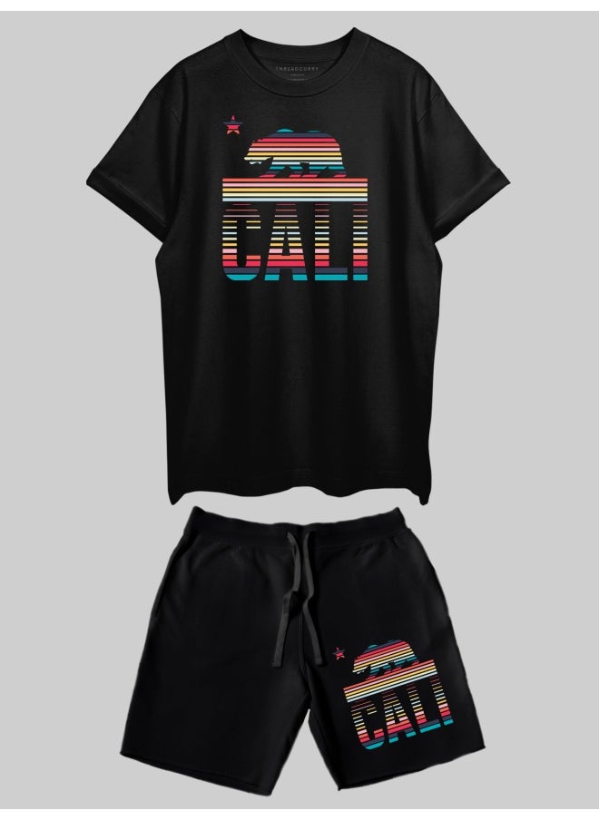 THREADCURRY THREADCURRY CALI Printed Co-ord Set for Men - Half Sleeve Oversized T-Shirt and Shorts  - Image 1