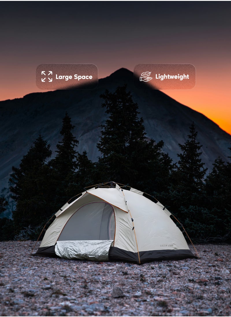 GREEN LION - GT-3 Camping Tent / 3-4 People Capacity / 210D Oxford Floor / Polyester Silver Coating Fly / UV Protection / Lightweight / Waterproof / Ventilated Mesh / Windproof Rope - Beige - Image 1