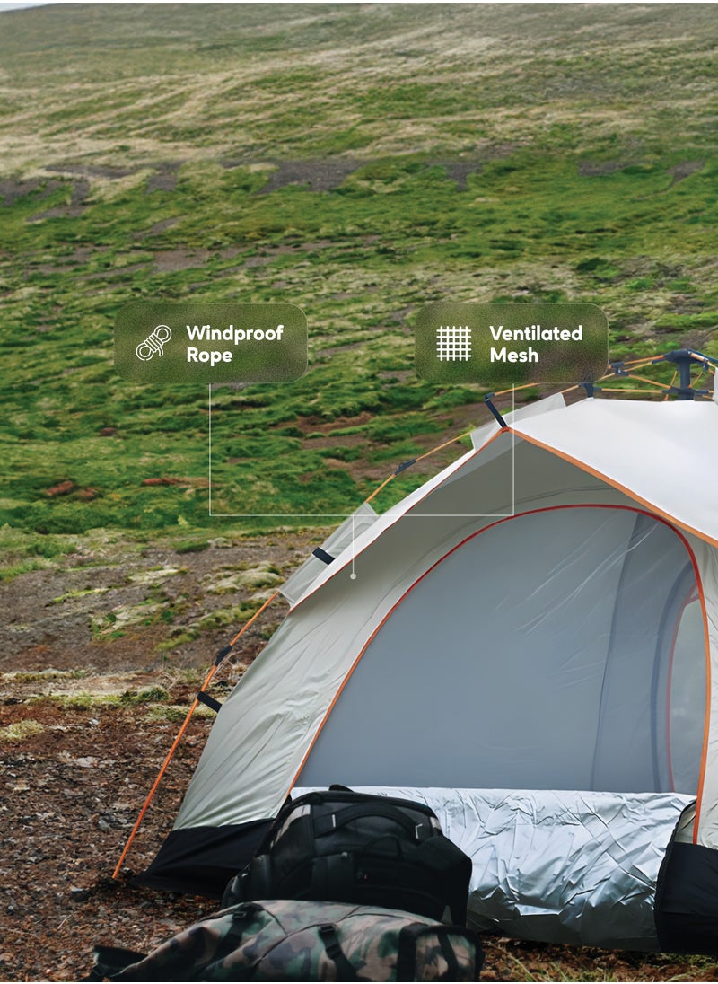 GREEN LION - GT-3 Camping Tent / 3-4 People Capacity / 210D Oxford Floor / Polyester Silver Coating Fly / UV Protection / Lightweight / Waterproof / Ventilated Mesh / Windproof Rope - Beige - Image 1