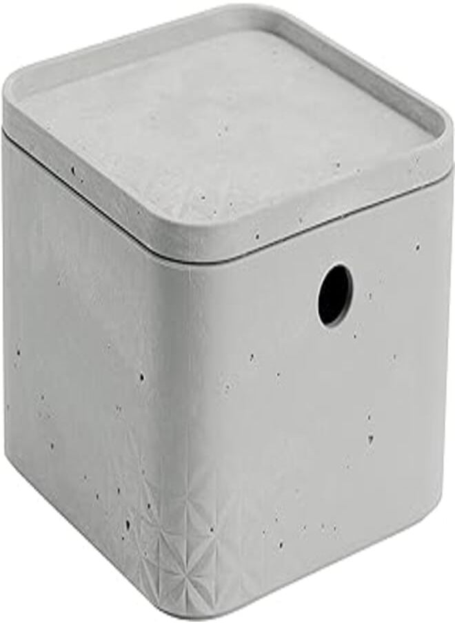 Curver KETER Opbergdoos met deksel, opbergmand, stapelbare mand van kunststof, betonlook, opbergkist voor badkamer, keuken, opslag, kinderen, badmand, stabiel (17 x 17 x 13 cm, lichtgrijs) 