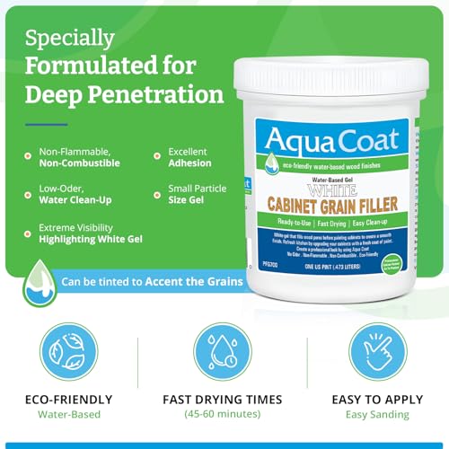 AquaCoat Aqua Coat Water-Based White Cabinet Wood Grain Filler Gel – Fast Drying, Low Odor White Wood Filler, Sandable & Paintable for Interior & Exterior Repairs, Upgrades & Restorations – 16 oz - Image 4