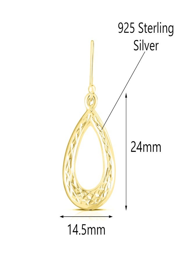 Savlano 925 Sterling Silver Diamond Cut Tear Drop Earrings - 18K Gold Plated Earrings for Women, Girls Comes with a Gift Box - Made in Italy (Yellow) - Image 4
