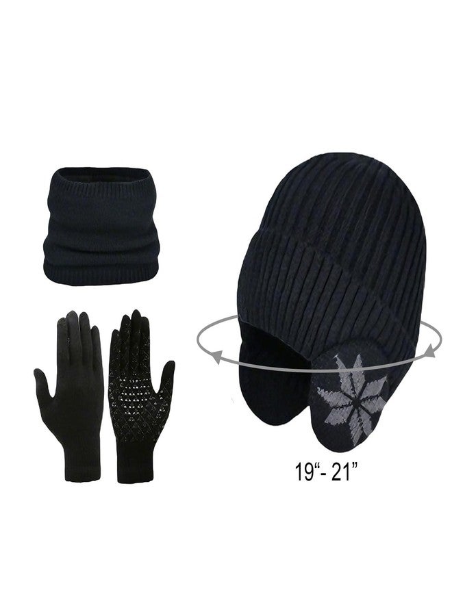 Hagsfire 6 Pieces Kids Winter Hat Glove Scarf Set Knitted Toddler Warm Skull Cap Beanie with Ear Flaps Fleece Lined Touchscreen Mitten Neck Warmer for Boys Girls 5-14 Years - Image 3