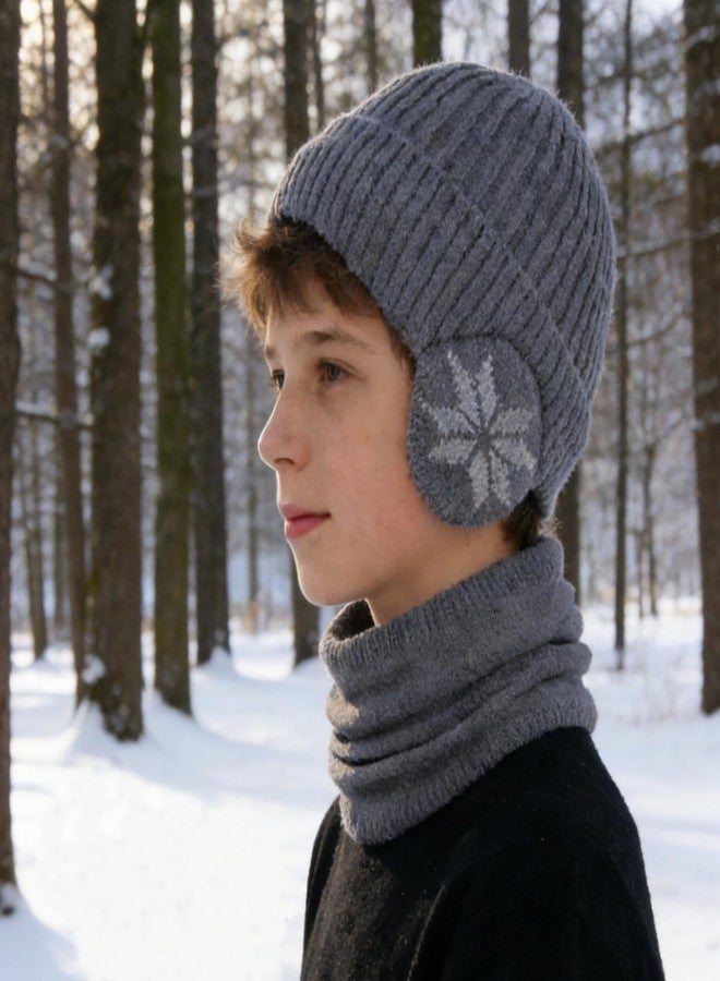 Hagsfire 6 Pieces Kids Winter Hat Glove Scarf Set Knitted Toddler Warm Skull Cap Beanie with Ear Flaps Fleece Lined Touchscreen Mitten Neck Warmer for Boys Girls 5-14 Years - Image 5