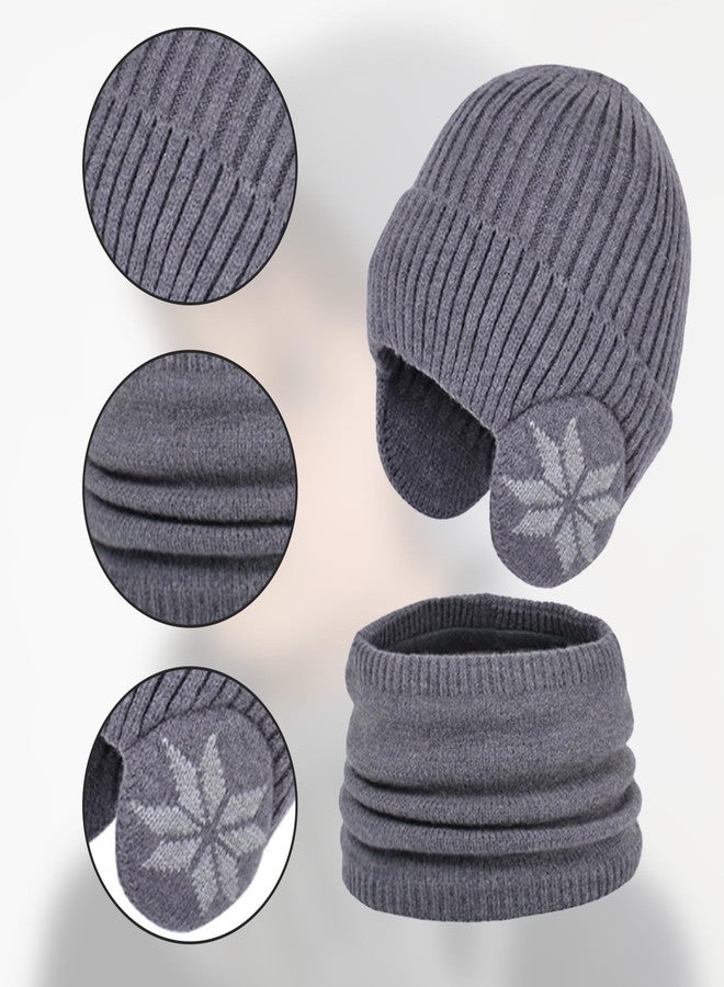 Hagsfire 6 Pieces Kids Winter Hat Glove Scarf Set Knitted Toddler Warm Skull Cap Beanie with Ear Flaps Fleece Lined Touchscreen Mitten Neck Warmer for Boys Girls 5-14 Years - Image 2