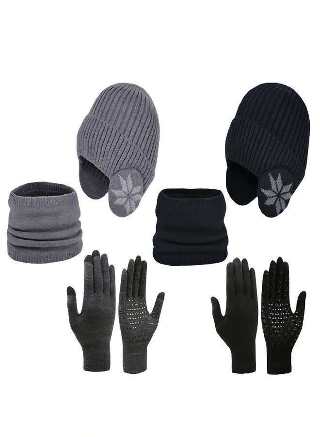 Hagsfire 6 Pieces Kids Winter Hat Glove Scarf Set Knitted Toddler Warm Skull Cap Beanie with Ear Flaps Fleece Lined Touchscreen Mitten Neck Warmer for Boys Girls 5-14 Years - Image 1