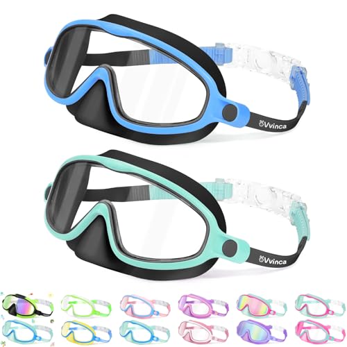 Vvinca 2 Pcs Kids-Swim-Goggles with Nose Cover, Swimming Diving Mask Wide View Anti Fog UV Anti Shattered Lens for Kids 3-5 - Image 1
