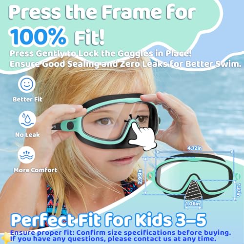 Vvinca 2 Pcs Kids-Swim-Goggles with Nose Cover, Swimming Diving Mask Wide View Anti Fog UV Anti Shattered Lens for Kids 3-5 - Image 2