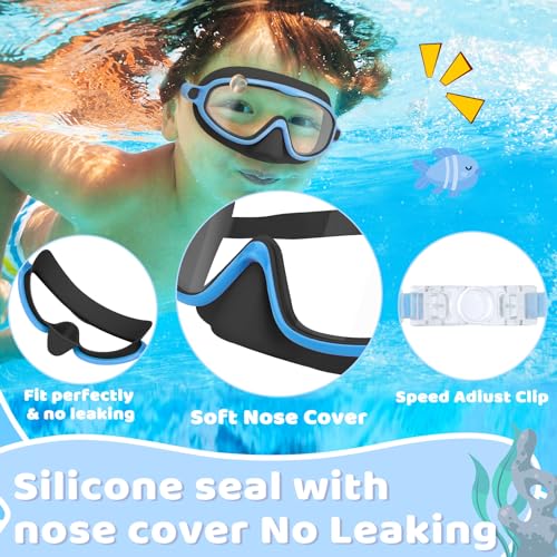 Vvinca 2 Pcs Kids-Swim-Goggles with Nose Cover, Swimming Diving Mask Wide View Anti Fog UV Anti Shattered Lens for Kids 3-5 - Image 4