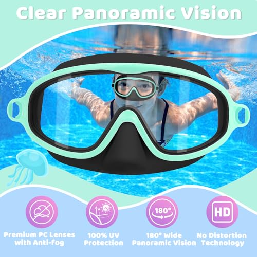 Vvinca 2 Pcs Kids-Swim-Goggles with Nose Cover, Swimming Diving Mask Wide View Anti Fog UV Anti Shattered Lens for Kids 3-5 - Image 5