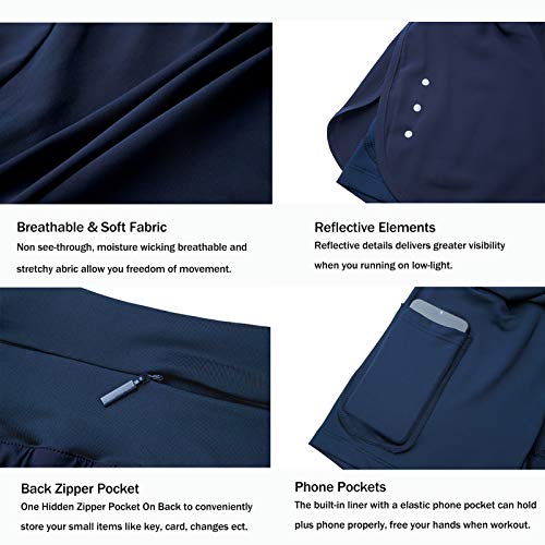 Ksmien Women's 2 in 1 Running Shorts - Lightweight Athletic Workout Gym Yoga Shorts Liner with Phone Pockets Navy Blue - Image 4
