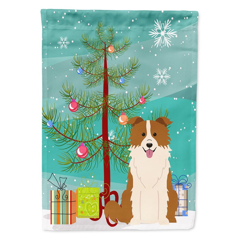 ""Caroline's Treasures BB4244GF Merry Christmas Tree Border Collie Red White Garden Size Flag  Small  Multicolor""