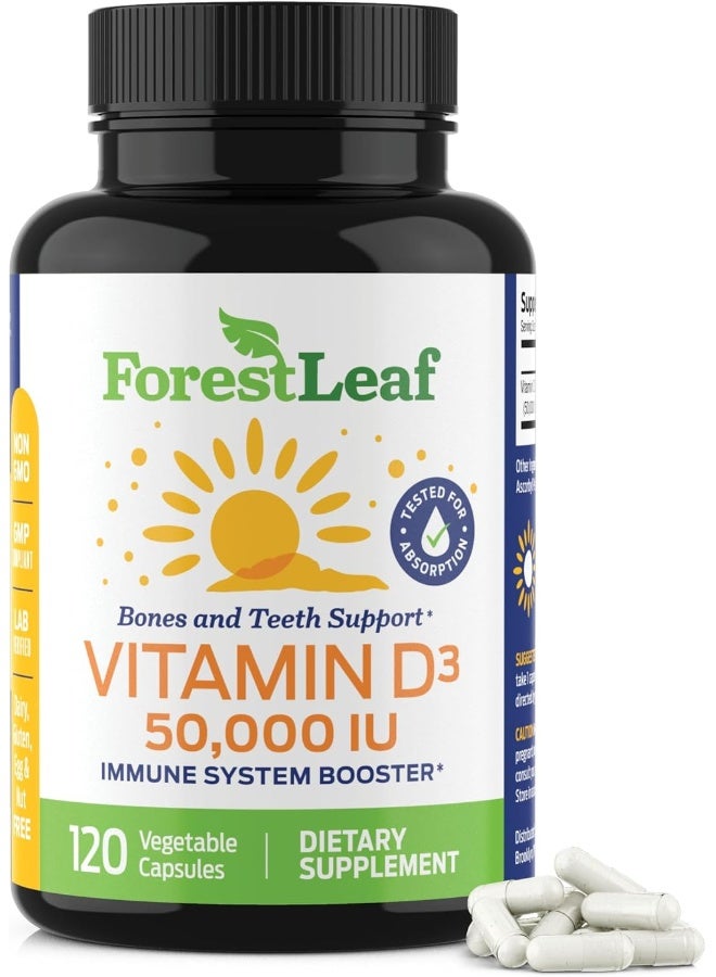 ForestLeaf Vitamin D3 50,000 IU Weekly Supplement - 120 Vegetable Capsules - by ForestLeaf - Image 1