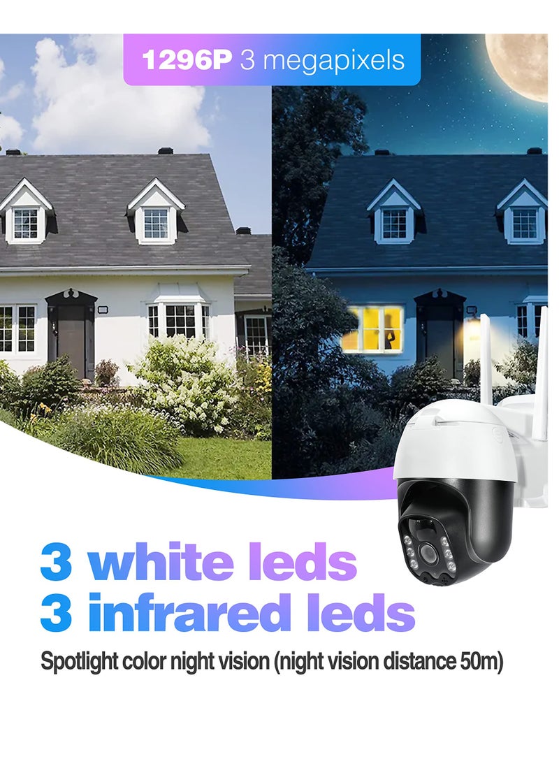 SYOSI - Security Camera Wireless Outdoor 3MP Ultra HD 2K Smart Camera, 3MP Solar Powered 2.4G WiFi 360° View Pan Tilt Strobe Light Spotlight Color Night Vision PIR Human Detection 2-Way Talk IP66 PTZ - Image 1