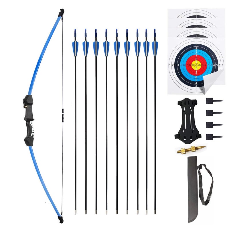 Mxessua 45" Youth Bow and Arrows Set for Kids 8-12 Teens Recurve Archery Beginner Gift Longbow Kit 9 Arrows, 4 Target Face Toy for Backyard Game Age 12-14 14-16 Blue - Image 1