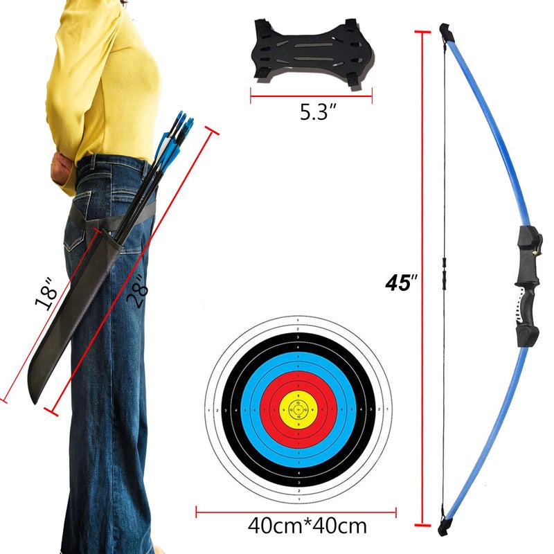 Mxessua 45" Youth Bow and Arrows Set for Kids 8-12 Teens Recurve Archery Beginner Gift Longbow Kit 9 Arrows, 4 Target Face Toy for Backyard Game Age 12-14 14-16 Blue - Image 5