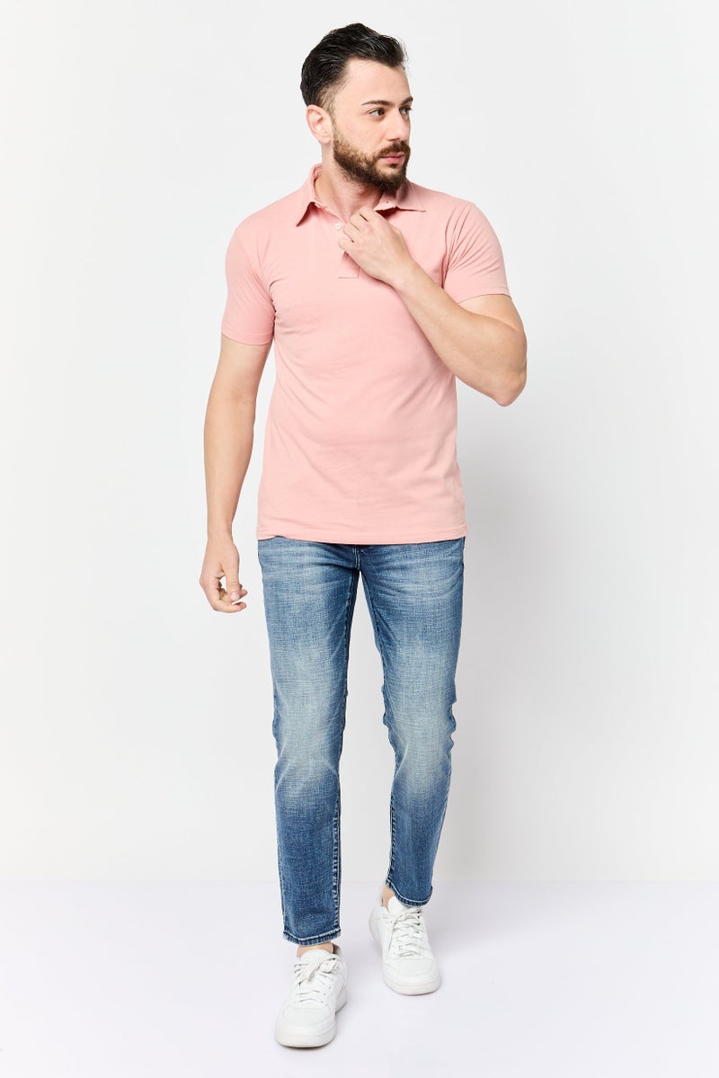Romeo NYC Men Regular Fit Plain Short Sleeve Polo Shirt, Rose Pink - Image 2