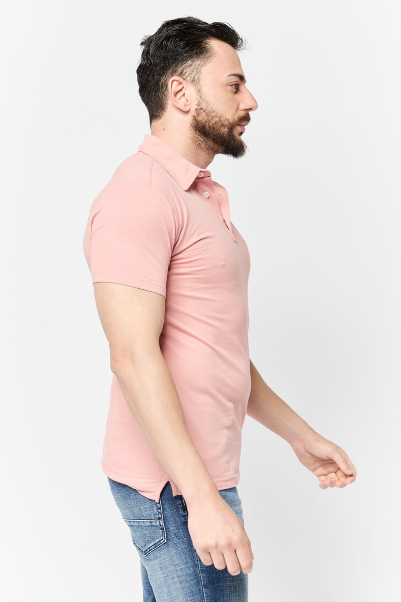 Romeo NYC Men Regular Fit Plain Short Sleeve Polo Shirt, Rose Pink - Image 3