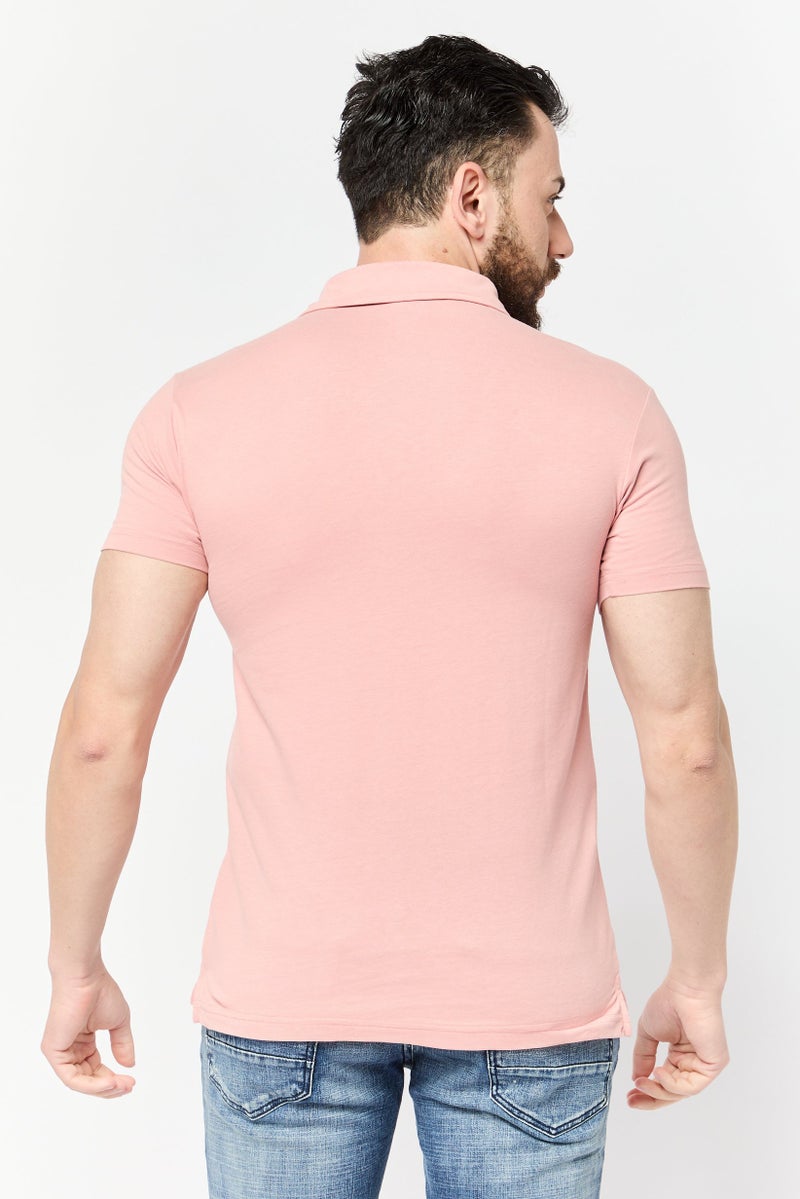 Romeo NYC Men Regular Fit Plain Short Sleeve Polo Shirt, Rose Pink - Image 4