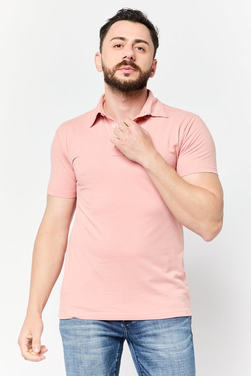 Romeo NYC Men Regular Fit Plain Short Sleeve Polo Shirt, Rose Pink - Image 1