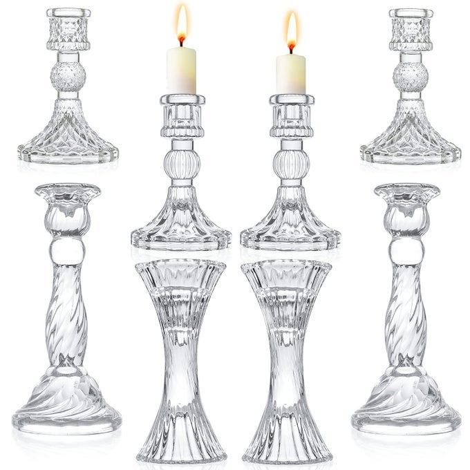 GLASS CANDLESTICK HOLDERS SET OF 8 CLEAR TAPER CANDLESTICK GLASSESCRYSTAL CANDLEFOR ALL FORMAL EVENTSCANDLELIGHT DINNERWEDDING DINNING PARTYHOME DECORATION