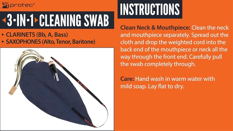 Pro-Tec Clarinet (Bb, A, Bass) / Saxophone (Alto, Tenor, Baritone) Neck and Mouthpiece Microfiber Swab, Model A119 - Image 5