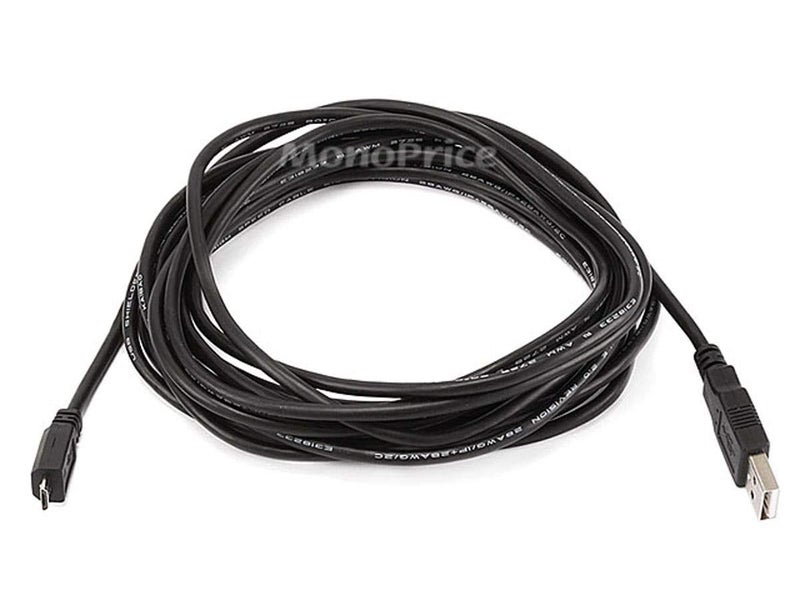 Monoprice 105138 15ft Micro USB / Micro-B 2.0 A Male to 5pin Male 28/28AWG Cable compatible with Samsung Galaxy , Note , Android, LG , HTC One,Nexus, Tablets and More!, Black - Image 1