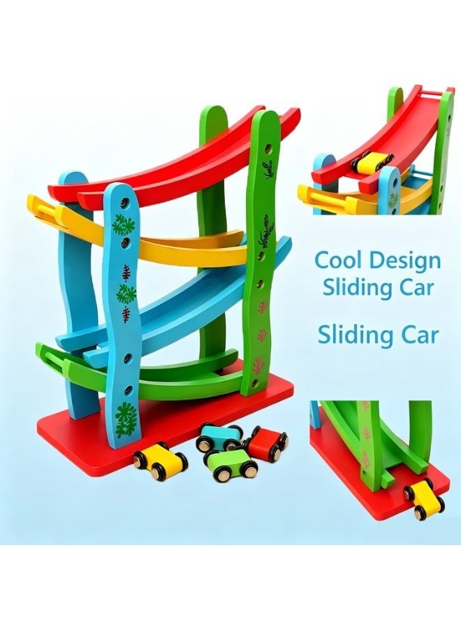 4 Layers Children Wooden Sliding Motor Racing Track Toy Car Game Ramp Racers With Cars - Image 1