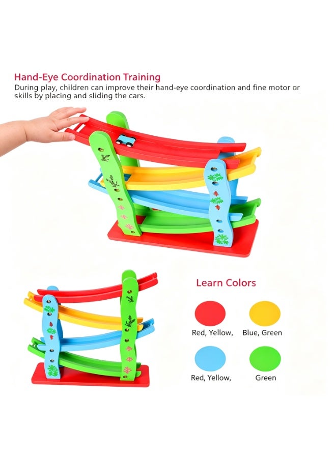 4 Layers Children Wooden Sliding Motor Racing Track Toy Car Game Ramp Racers With Cars - Image 4