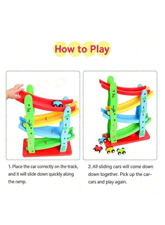 4 Layers Children Wooden Sliding Motor Racing Track Toy Car Game Ramp Racers With Cars - Image 2