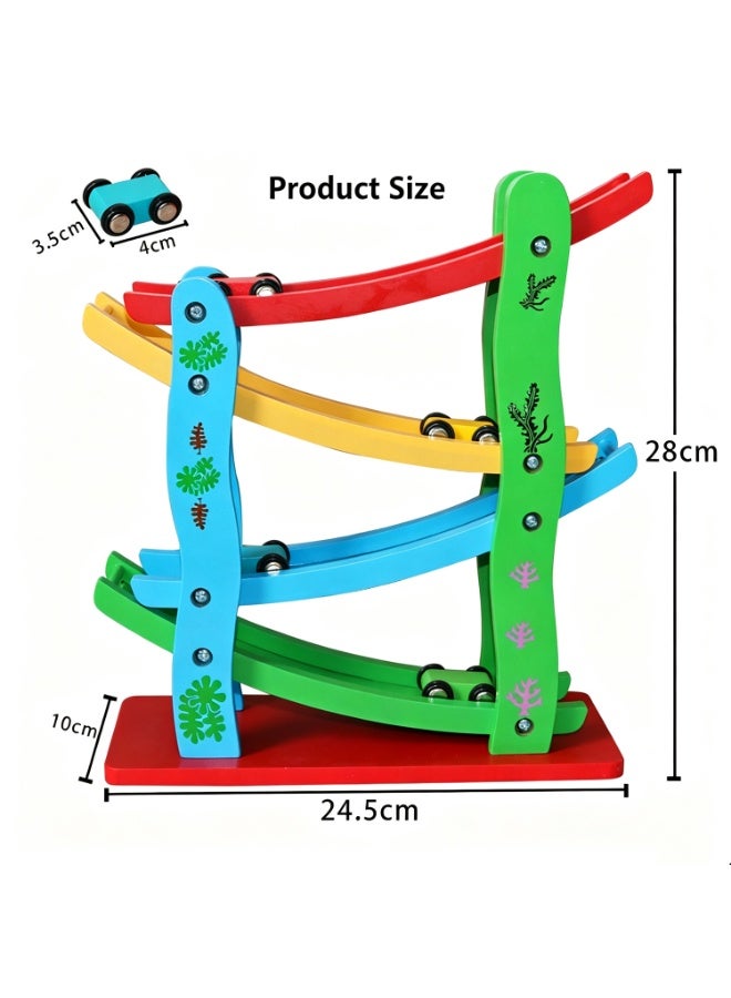 4 Layers Children Wooden Sliding Motor Racing Track Toy Car Game Ramp Racers With Cars - Image 5