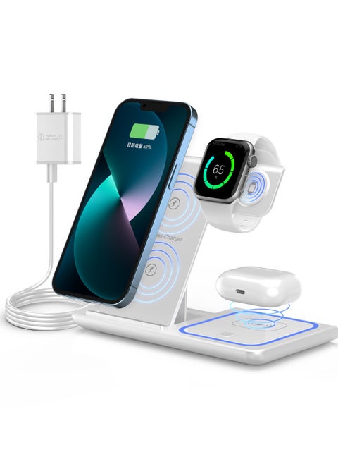 Wireless Charger Stand  for iPhone Multiple Devices, Foldable 3 in 1 Fast Charging Stand Dock for  iPhone 14 13 12 11 Pro X Max XS XR 8 7 Plus 6s, Apple Watch Charger