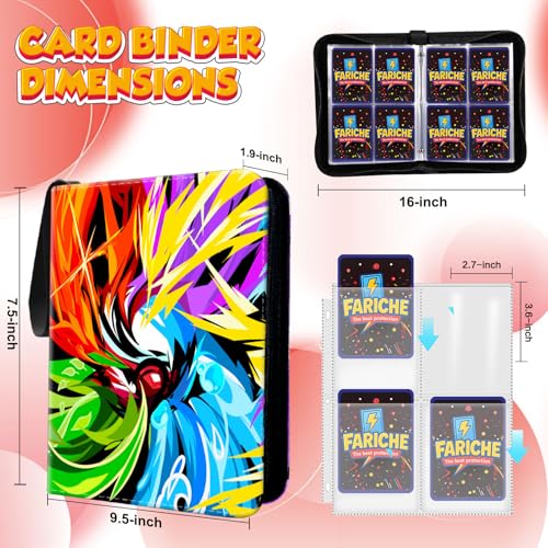 FARICHE Trading Card Binder for TCG Cards, 4-Pocket Portable Card Collector Ablum Holder Book Fits 400 Cards with 50 Removable Sleeve, Waterproof Card Binder Display Storage Carrying Cases for TCG-Ball - Image 5