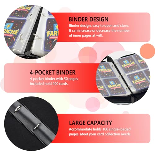 FARICHE Trading Card Binder for TCG Cards, 4-Pocket Portable Card Collector Ablum Holder Book Fits 400 Cards with 50 Removable Sleeve, Waterproof Card Binder Display Storage Carrying Cases for TCG-Ball - Image 3