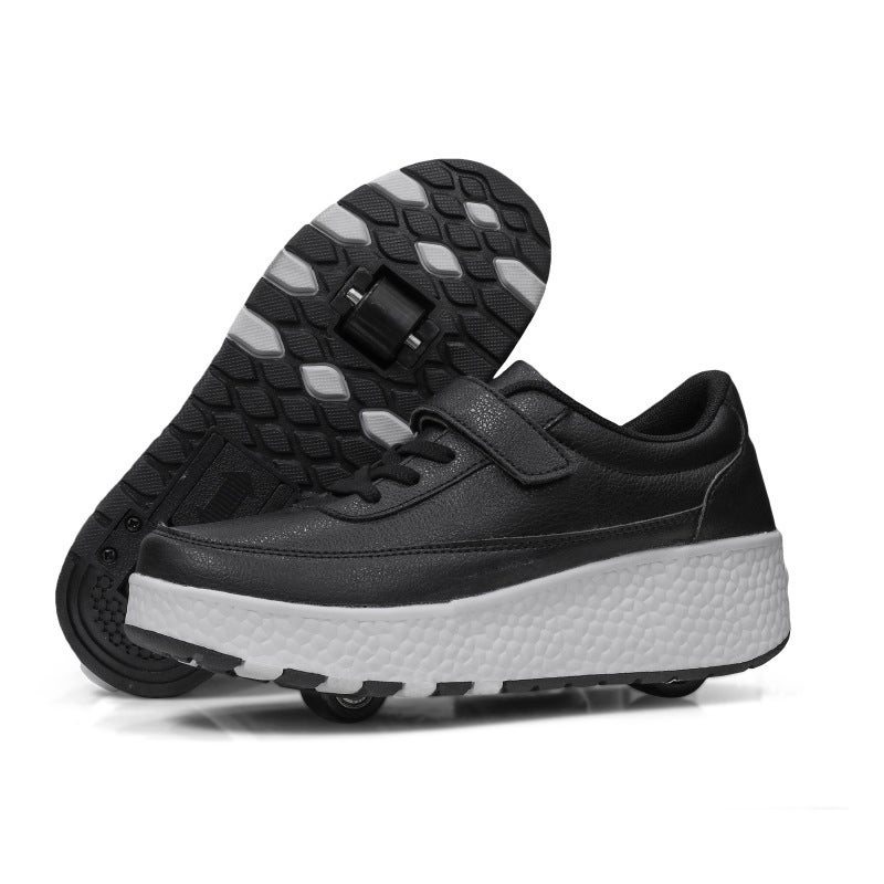 New Luminous Shoes LED Light Shoes Rechargeable Four-wheel Heelys Shoes Wheel Shoes Double-wheeled Roller Skates Can Be Dropshipping 2218 black 