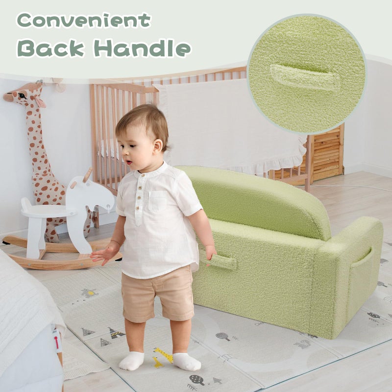 Foryoomi Extra Wide Kids Couch, 2-in-1 Soft Toddler Couch with Blanket, Comfy Toddler Chair, Convertible Sofa with Cute Rainbow Design, Green - Image 5