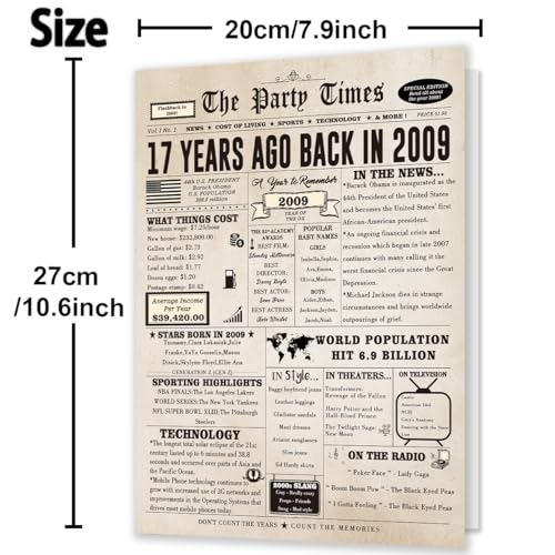 Huameigf Jumbo 17th Birthday Card for Daughter Son, Unique 17 Year Old Birthday Gift Ideas for Girls Boys, Vintage 17th Birthday Decorations for Him Her - Image 2