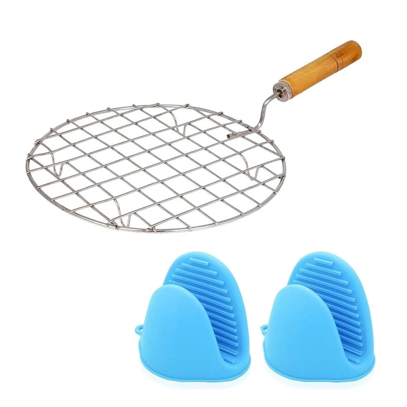 sulfar Sulfar Cooking Essentials Combo Includes Wire Round Roaster with Wooden Handle and Silicone Mini Oven Gloves Heat Resistant Durable Perfect for Kitchen Use  - Image 1