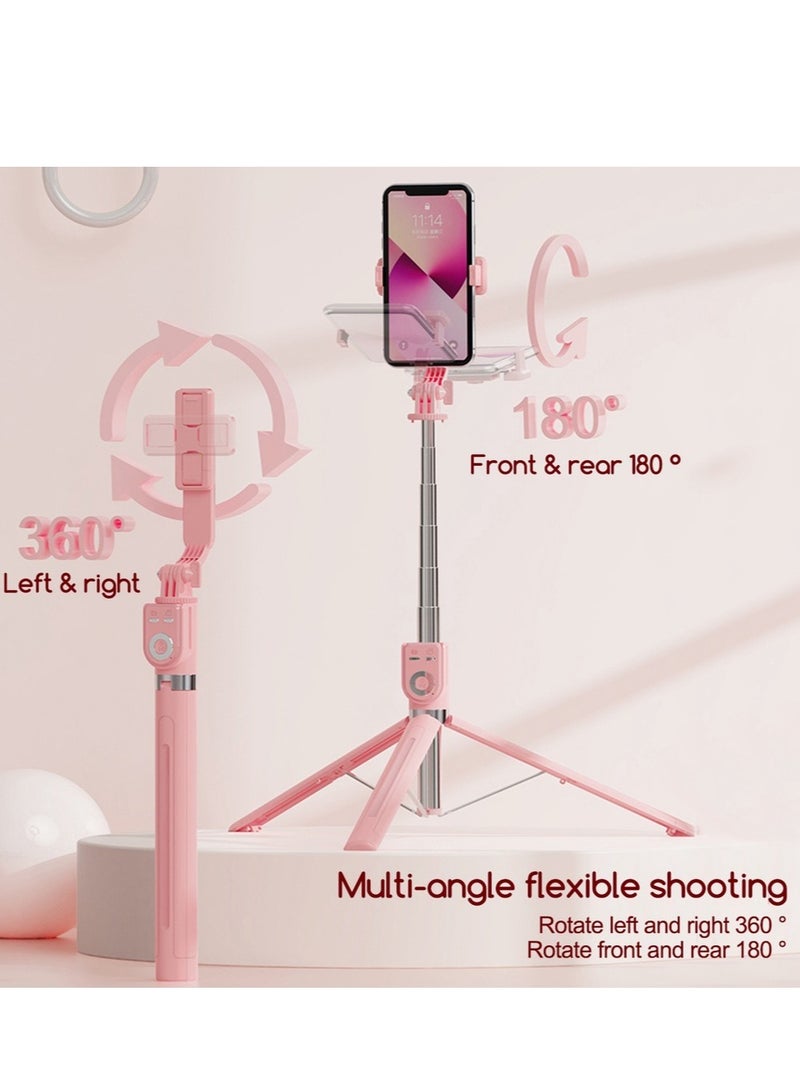 1.3m Telescopic Tripod with Three-Color Fill Light 360° Rotating Selfie Stick with Bluetooth Remote Rechargeable Selfie Stick Tripod for iPhone 16/15/14/13/12 Pro Max, Samsung Galaxy, and More - Image 2